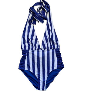 Nicole Miller Swimsuit navy white stripe convertible straps one piece Size XL